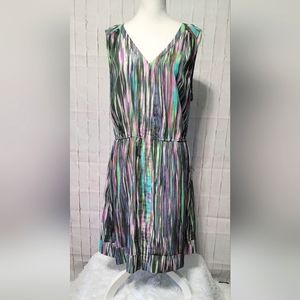 Sleeveless V-Neck Multicolor Stripe Dress